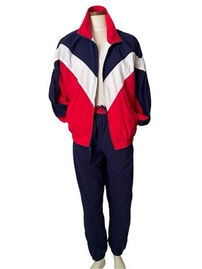 LizSport Vintage Red White And Blue Color Block Tracksuit Jogging Suit M/S